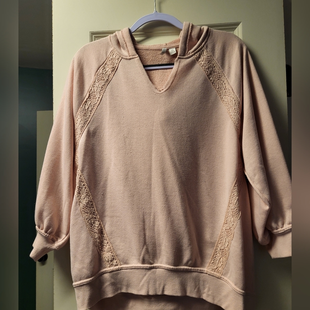 Lace Detail Hooded Sweatshirt Cato